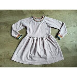 Kid Girls Hanna Andersson sweatshirt dress rainbow-striped cuffs neck size 6-7